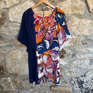 Anthropologie Maeve Vero Floral Color Block 100% Silk Chemise Shift Dress Medium